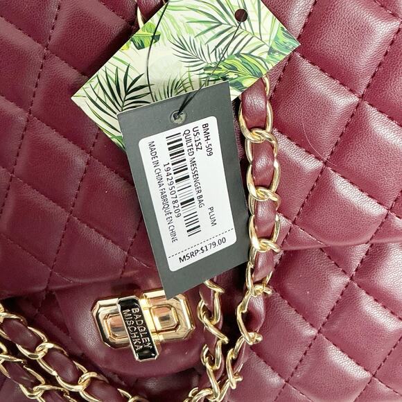 Badgley Mischka Vegan Leather Quilted Messenger Bag Chain Handle - Picture 4 of 7